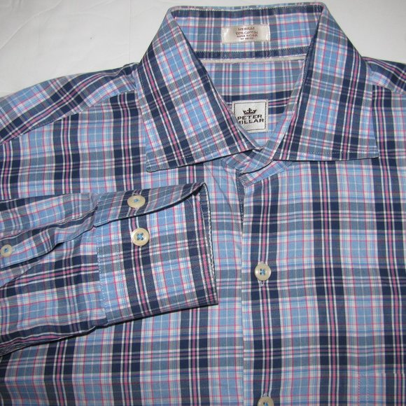 Peter Millar LS Plaid Dress shirt mens Medium - Picture 1 of 6